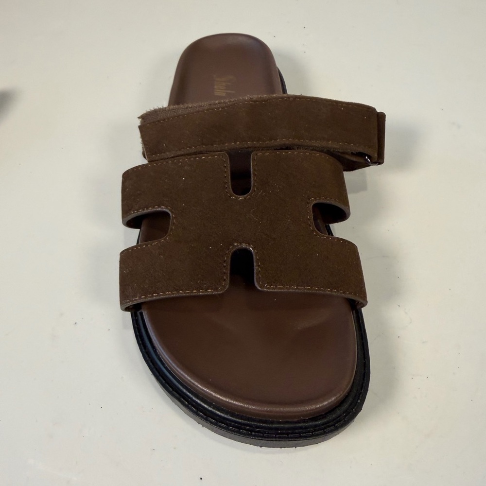 Brown Suede Slide Sandals - Picture 3 of 9